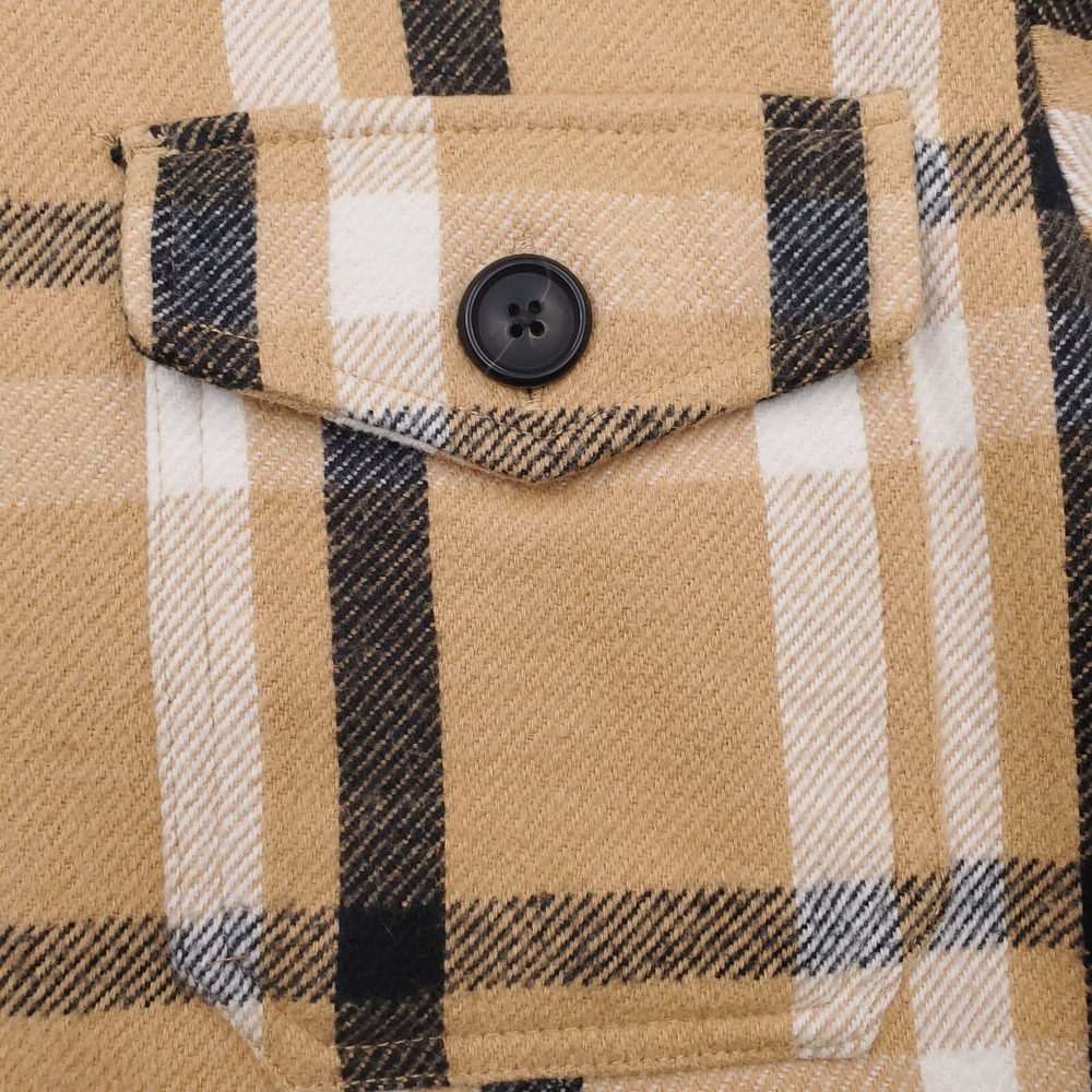 Lucky Brand Shirt Jacket Mens Medium Tan Black Tartan Plaid Flannel Shacket - Picture 3 of 15